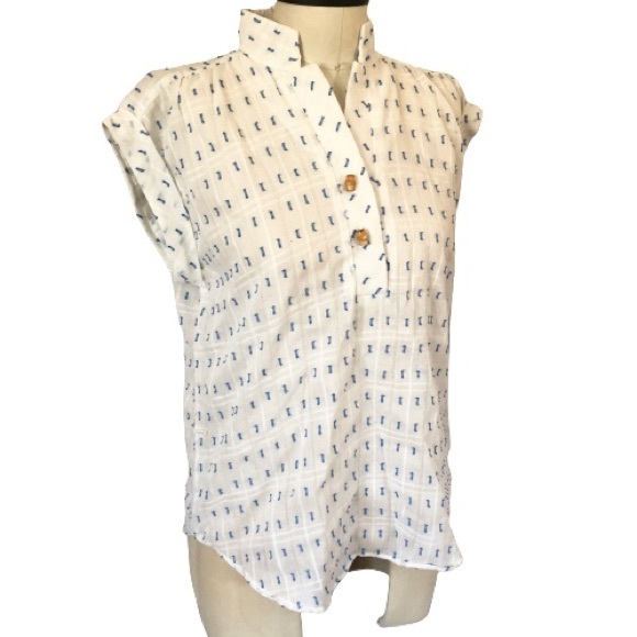 Vtg 80s Gauzy Textured Cap Sleeve Windowpane Tunic - Picture 8 of 17